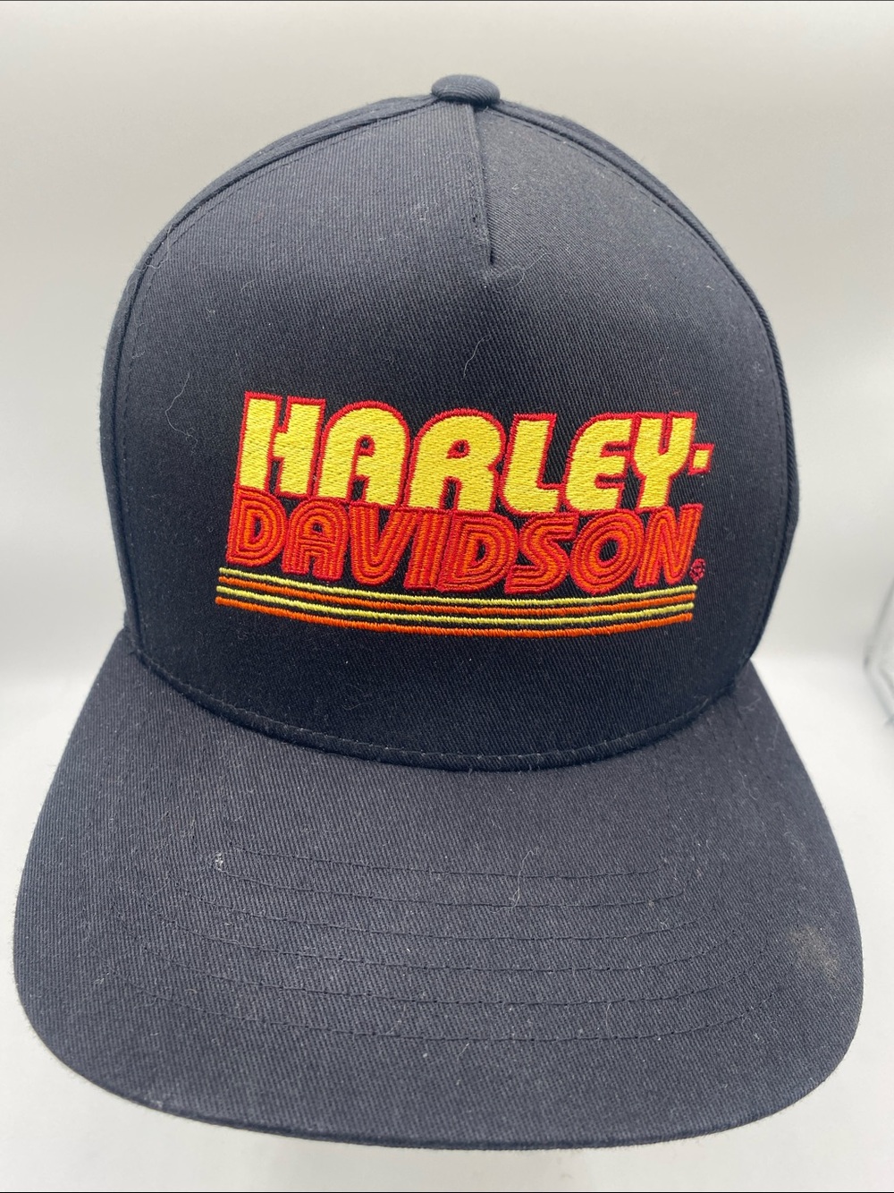 Harley-Davidson Adult Black SnapBack Cap with Red & Yellow Embroidered Logo